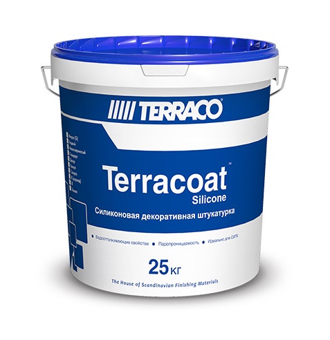 Декоративная штукатурка Terraco TERRACOAT GRANULE Silicon 1,5 мм, на силиконовой основе со сглаженной текстурой типа «шуба» База NP, 25 кг ведро